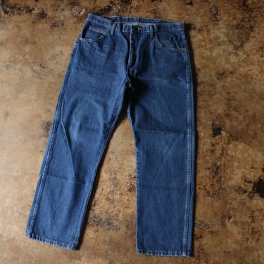 Vintage Blue Jeans /  Dark Wash Rustler Denim /  Size 36 x 29 