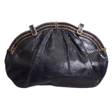 JUDITH LEIBER- 1980s Black Lizard Skin Evening Clutch