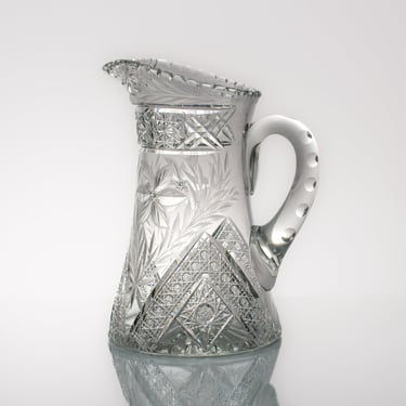 Antique Crystal Pitcher | Etched Glass with Floral Pattern | Crystal Kitchen Decor 