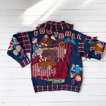 Americana sweater 80s 90s vintage Traditional Trading Company novelty football tailgating embroidered cardigan 