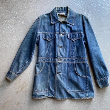 Vintage 1970s Levis Denim Safari Jacket / Vintage Jean Jacket / Levis Safar Jacket Medium / 1970s Levis Chore Coat / Vintage Denim Jacket M 