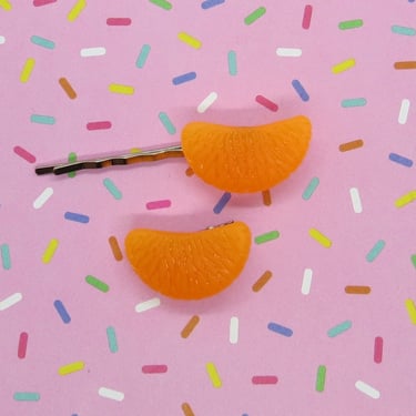 Tangerine Hair Clip Cute Clementine Orange Slice Fruit Barrette 
