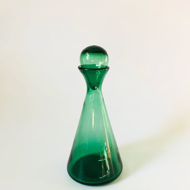 Vintage Conical Green Glass Decanter 