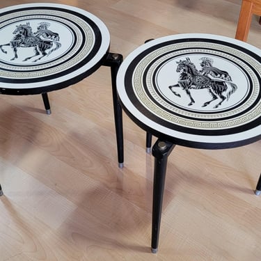 Vintage Pair Greek Motif End Tables in the Manner of Piero Fornasetti 