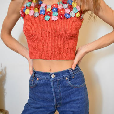 Knit Tank with Flower Appliques