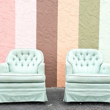 Pair of Seafoam Polka Dot Upholstered Chairs