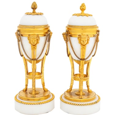 Louis XVI Gilt Bronze & White Marble Cassolettes