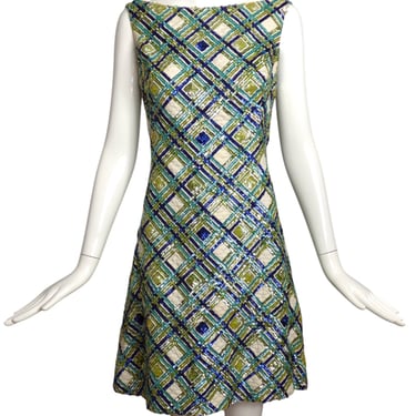 LILLIE RUBIN- 1960s Plaid Sequin Mini Dress, Size 4