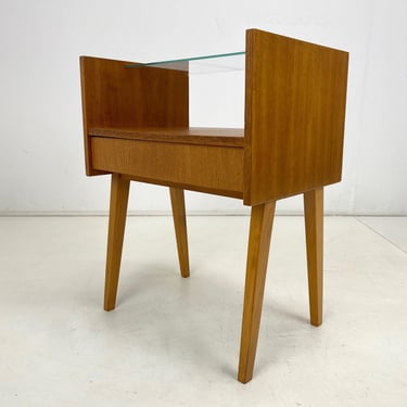 1960's Side Table or Nightstand by Arch. František Jirák / Vintage Side Table with One Drawer / Glass Top / Mid Century Furniture 