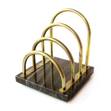Vintage Arch Lacquer Brass with Marble Base Letter Holder/Organizer, Decorative Crafts Inc., Waterfall Design, Midcentury Decor, Mail Holder 