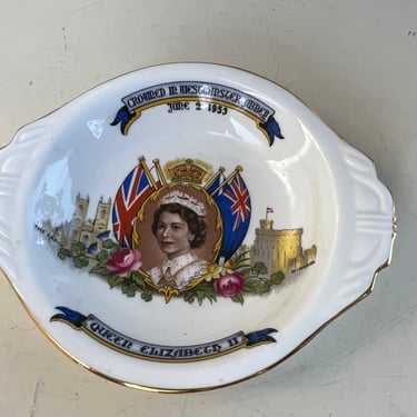 Vintage July 2, 1953 Queen Elizabeth II collection memorabilia China small dish by Aynsley Fine China England 
