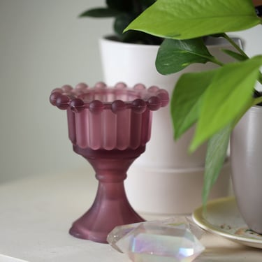Vintage Iridescent Amethyst Purple Glass Tea Light Candle Holder 