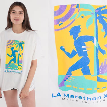1998 LA Marathon Shirt 90s Los Angeles T-Shirt California TShirt Running Graphic Tee Run Retro Runner XIII Honda White Vintage 1990s Large L 
