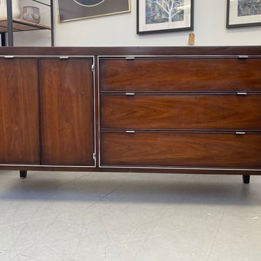 Free Shipping Within Continental US - Vintage Mid Century Modern Drexel Credenza Cabinet With Chrome Toned Hardware. 