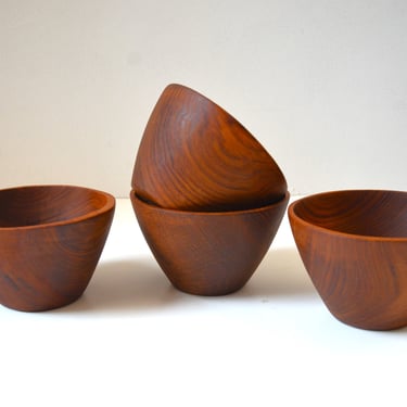 Small Mid Century Danish Modern Teak Wood Bowls by Kalmar, group of 4 
