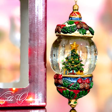 VINTAGE: 1990s - Signature Glass Water Globe Christmas Tree Ornament in Box - Kirkland Christmas Ornament - Christmas Holiday 