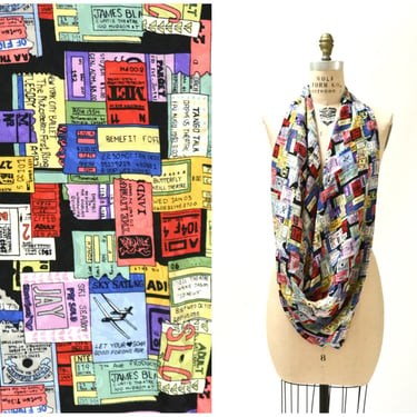 90s Vintage Nicole Miller Silk Large Scarf with New York City NYC Met Opera Theater Tickets 