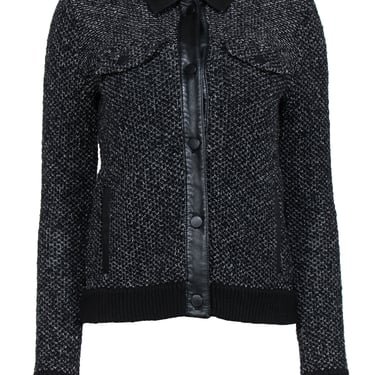 Rag & Bone - Black & White Knit Button-Up Jacket w/ Leather Trim & Collar Sz XS