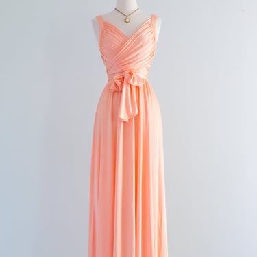 Sensual 1970s Peaches Wrap Bodice Evening Dress / Medium