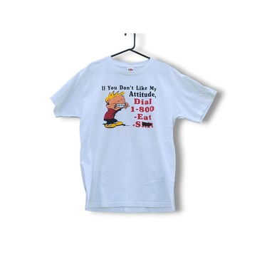 1990s Vintage Calvin and Hobbes T-Shirt, Dial 1-800 Eat Sh*t Tee, Bill Watterson Comic Strip, Funny Humor Graphic Shirt, Unisex Clothing 