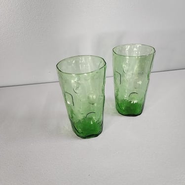 Set of 2 Decatur Glass Texglass Pinched Thumbprint Drinking Glasses 