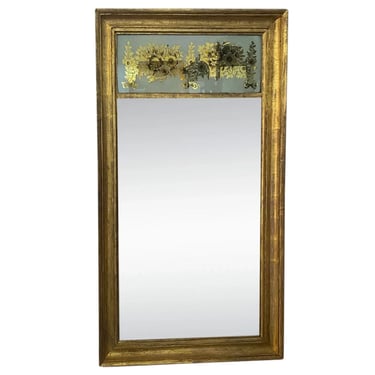 American Federal Gilt Pine and Floral Eglomise Pier Wall Mirror