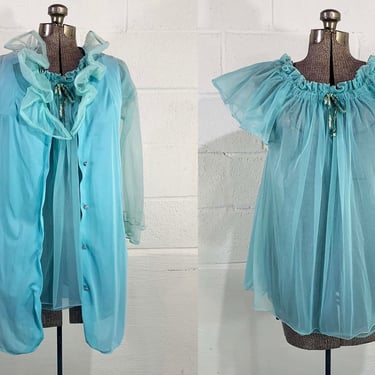 Vintage Baby Blue Peignoir Bridal Set Amourelle Nightgown Lounge Wear Lingerie Trapeze Teddy Robe 1950s 1960s Medium 