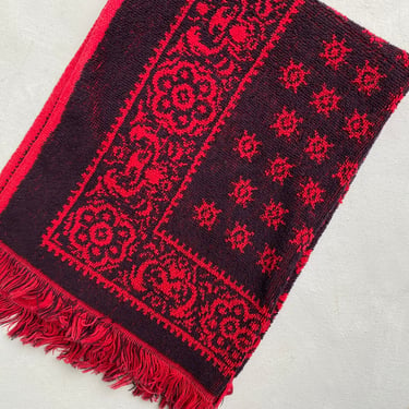Mid Century Red And Black Hand Towel, Fieldcrest, Masculine Hand Towel, 100% Cotton, Small Towel, Reversible 