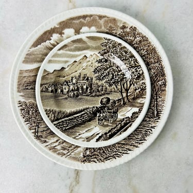 Vintage Wood and Sons Westmorland Side Plate set of 4, brown transferware ironstone, farmhouse country kitchen decor, replacement, gift 