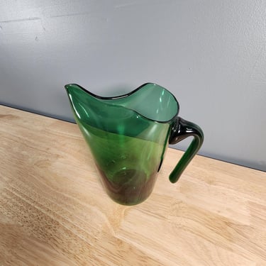 Green Blown Glass Pitcher Vase 