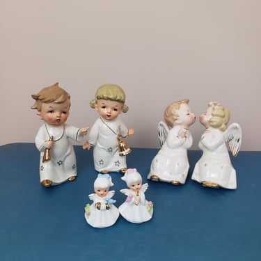 Vintage 1950's Angel Ceramic Figures / 60s Angel Christmas Kitch Knick Knack 