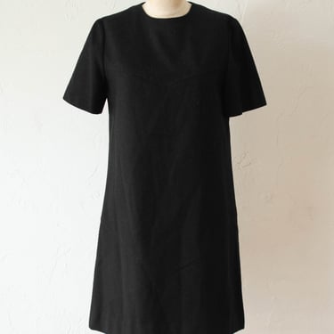 Vintage 1960s Marimekko Black Wool Mod Mini Dress S