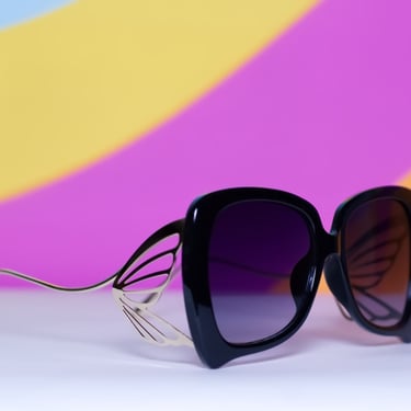 70s Flutter Retro Black Oversized Butterfly Sunglasses Vintage 70s Inspired 