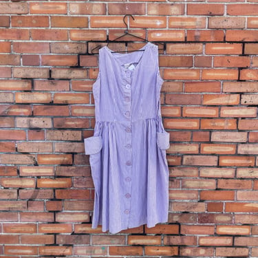 vintage 50s purple striped fit and flare dress / l large 