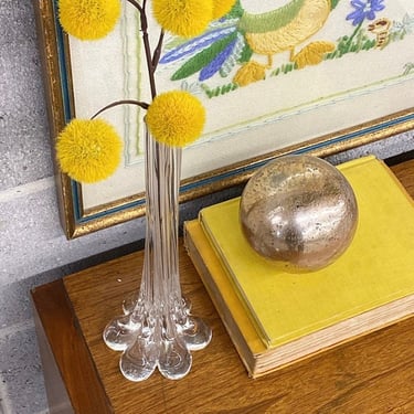Vintage Bud Vase Retro 1990s Contemporary + Flower Design + Clear Glass + Twist Stem + Weighted Bottom + Flower + Plant Display + Home Decor 