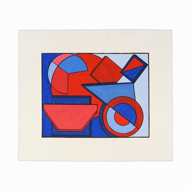 Abstract Gouache Painting on Paper Mid Century Modern Abstraction Vintage 