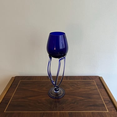 Vintage Cobalt Blue Bowl / JOZEFINA KROSNO Mouth Blown Glass Art / Poland / Candleholder/ Candy Dish/Vintage Art Glass /Footed /Vintage Vase 