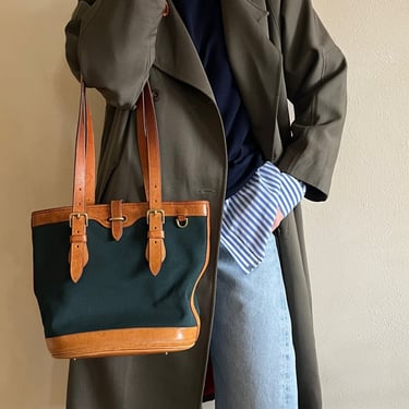 Vintage Dooney & Bourke Pine Green Canvas and Leather Shoulder Bag