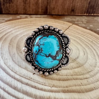 VINTAGE DAHLIA TURQUOISE & Sterling Silver Ring | Large Statement | Vintage Southwestern Jewelry | Size 10 1/4 