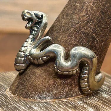 Silver Striking Cobra Ring Handmade 1984 Size 12 Vintage Retro 