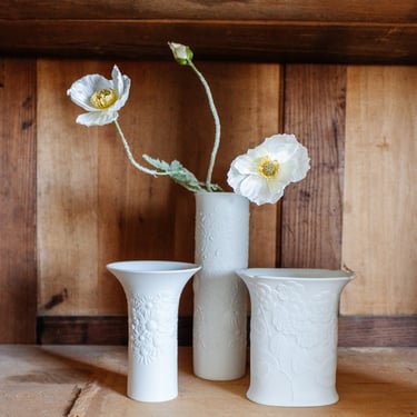 midcentury German Kaiser & Rosenthal white bisque vases, set of three