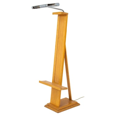 Modern Oak Adjustable Easel With Light Fixture