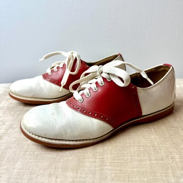 Vintage Red & white Saddle shoes~ women’s~ 1950’s style Oxford with laces~ 1960’s classic~ Theater costuming~ as seen /US size 7.5 