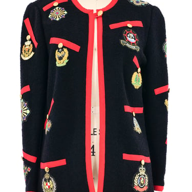 Adolfo Embroidered Patch Knit Jacket