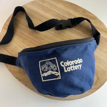 Vintage 1980s Colorado Lottery Blue Cotton Small Zipper Fanny Pack Crossbody Bag 