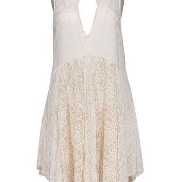 Free People - Ivory Lace Empire Waist Sleeveless Mini Dress Sz M