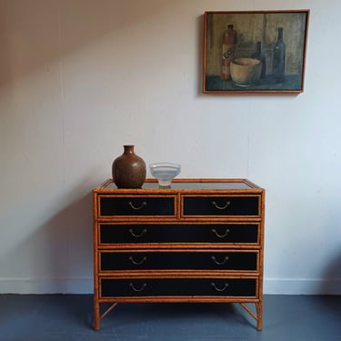 Bamboo, Ebonised Chest of Drawers