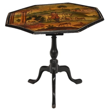 Antique Tea Table, Tilt Top, George III Sty, Paint Decorated, Octagonal, 1700s!