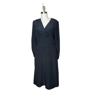 Vintage Pierre Cardin Black Pleated Silk Dress, Size 10 