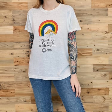 Vintage Paper Thin 80's Soft Retro Peachtree Park Rainbow Run Atlanta Georgia Tee Shirt T-Shirt 